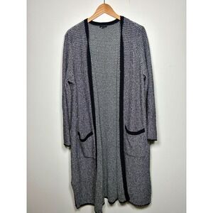 J. Jill Long Open Knit Cardigan Duster Tweed Cozy Lounge Black and White Large